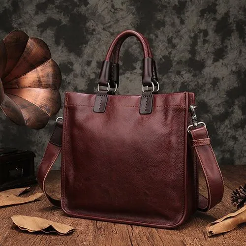 Brown Womens Vintage Leather Square Handbag Purse Black Crossbody Purse for Ladies