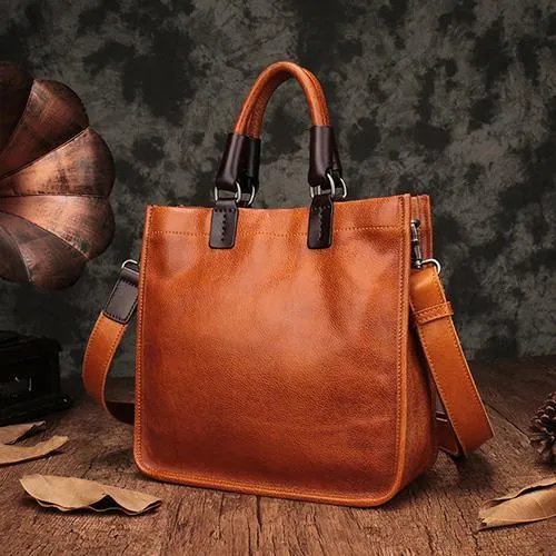 Brown Womens Vintage Leather Square Handbag Purse Black Crossbody Purse for Ladies