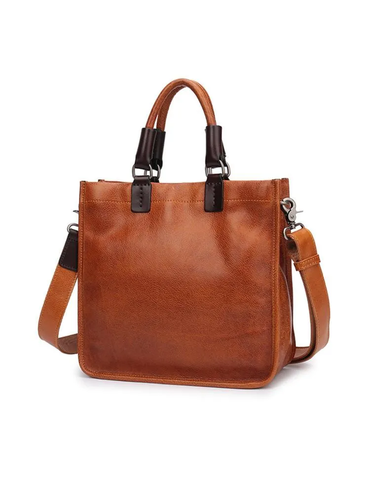 Brown Womens Vintage Leather Square Handbag Purse Black Crossbody Purse for Ladies
