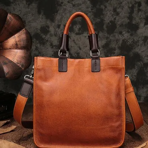 Brown Womens Vintage Leather Square Handbag Purse Black Crossbody Purse for Ladies