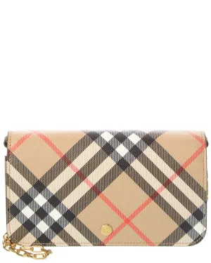 Burberry Check E-Canvas & Leather Wallet On Chain