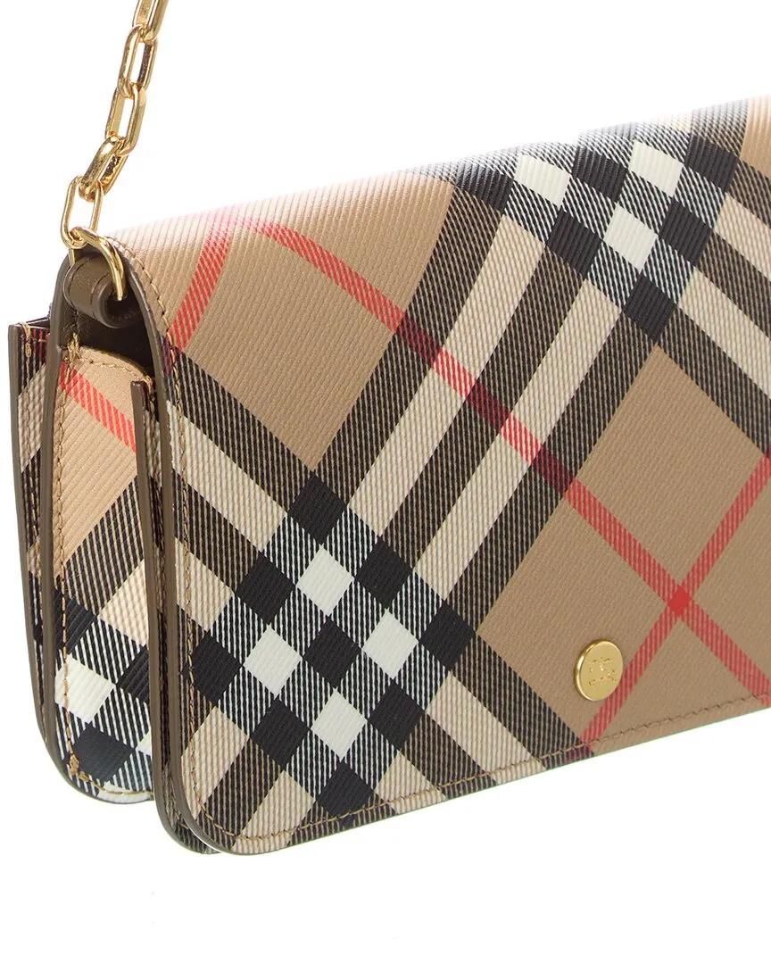 Burberry Check E-Canvas & Leather Wallet On Chain