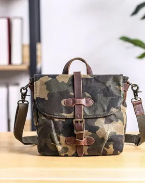 Camouflage Waxed Canvas Leather Mens Waterproof Side Bag Postman Bag Messenger Bag for Men