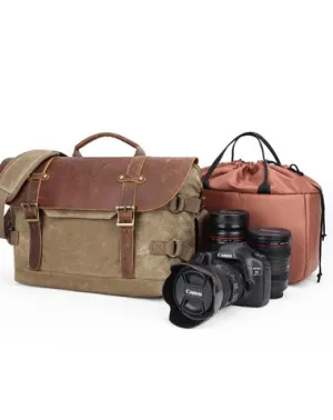 Canvas Leather Mens 14???? CANON CAMERA Messenger Bag NIKON CAMERA Side BAG DSLR CAMERA BAG