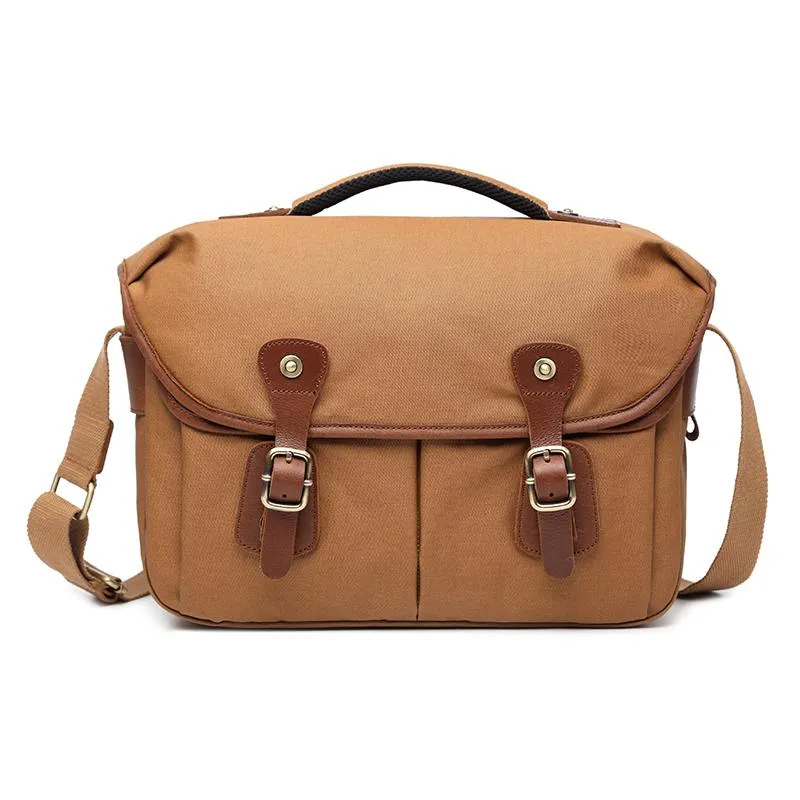 Canvas Leather Mens 14'' Waterproof Army Green CANON CAMERA Khaki Messenger Bag NIKON CAMERA Side BAG DSLR CAMERA BAG