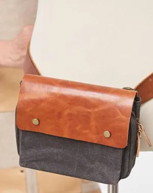 Canvas Leather Mens Belt Pouch Waist Bag Fanny Pack Small Side Bag for Men