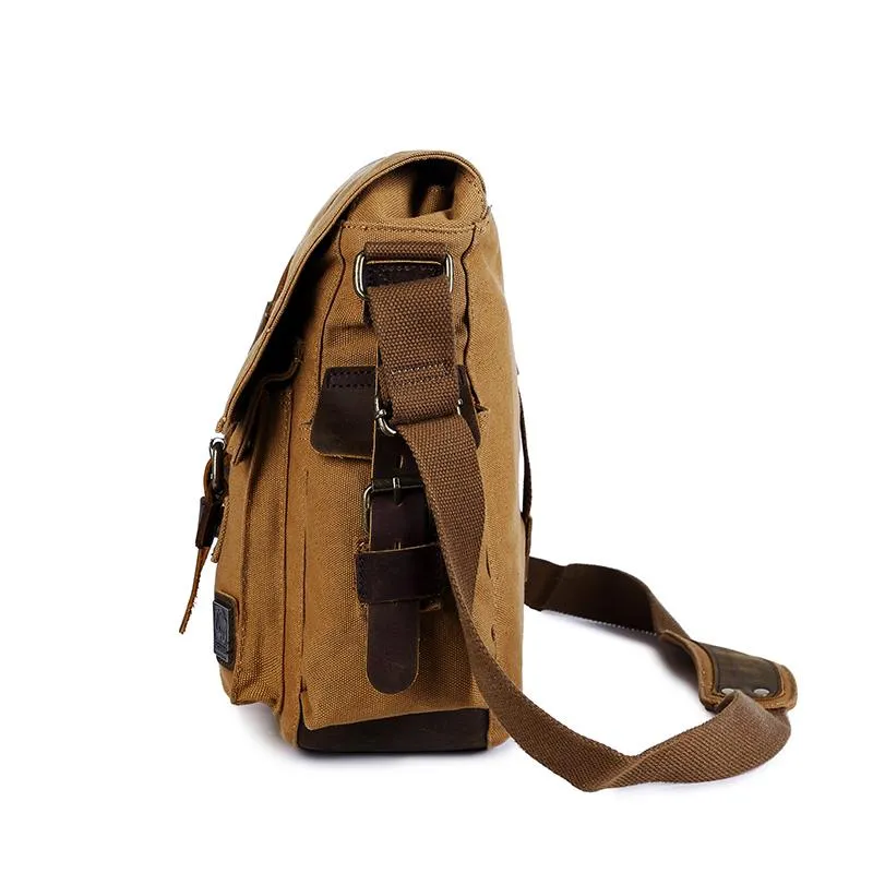 Canvas Leather Mens Vintage 14" Brown Travel Side Bag Black Messenger Bag Blue Shoulder Bag for Men