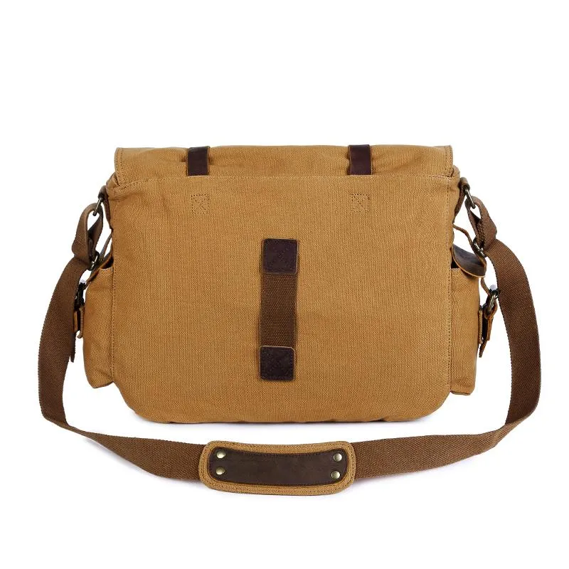 Canvas Leather Mens Vintage 14" Brown Travel Side Bag Black Messenger Bag Blue Shoulder Bag for Men
