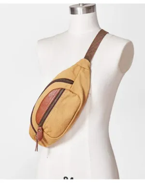 Canvas Leather Mens Womens Fanny Pack Canvas Waist Bag Small Hip Pack for Men