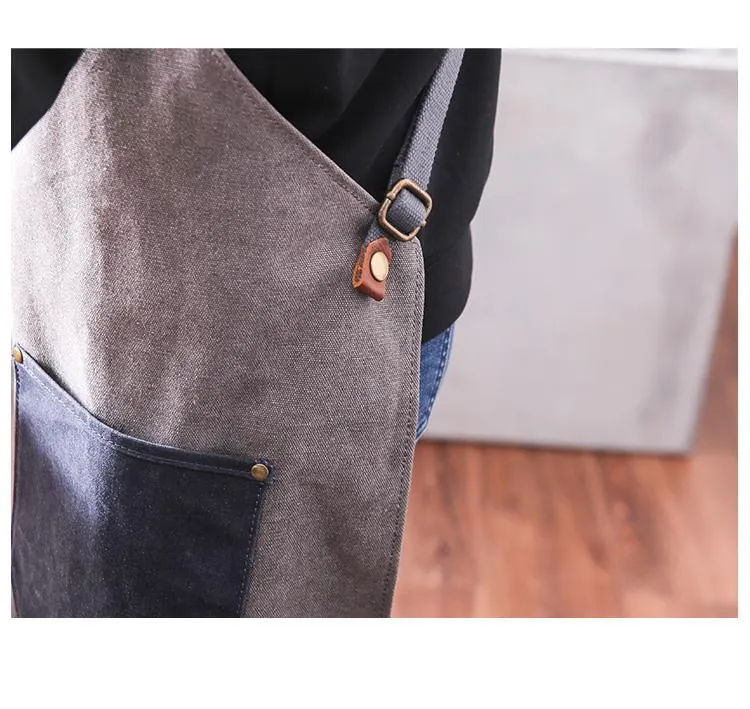 Canvas Leather Mens Womens Gray Craftsman Cafe Staff Clothes Work Apron for Men