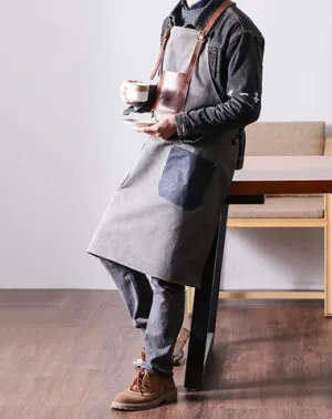 Canvas Leather Mens Womens Gray Craftsman Cafe Staff Clothes Work Apron for Men