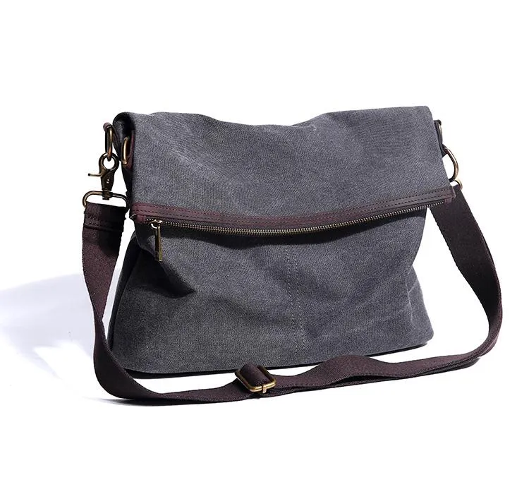 Canvas Mens 13??Side Bag Courier Bag Gray Postman Bag Messenger Bag for Men