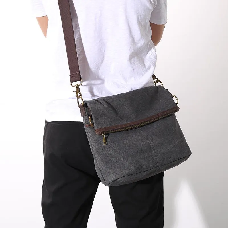 Canvas Mens 13??Side Bag Courier Bag Gray Postman Bag Messenger Bag for Men