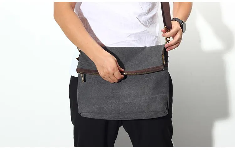 Canvas Mens 13??Side Bag Courier Bag Gray Postman Bag Messenger Bag for Men