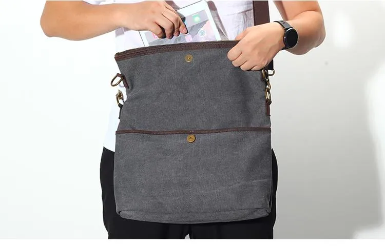 Canvas Mens 13??Side Bag Courier Bag Gray Postman Bag Messenger Bag for Men