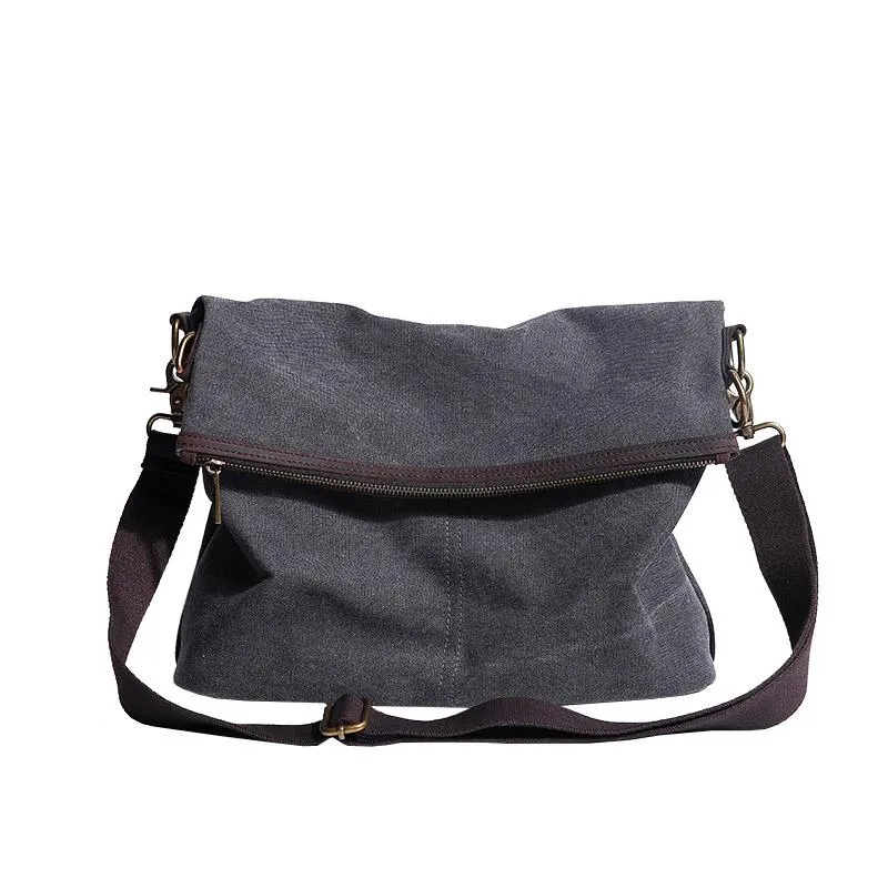Canvas Mens 13??Side Bag Courier Bag Gray Postman Bag Messenger Bag for Men