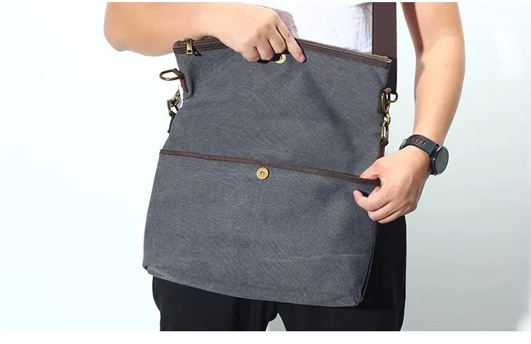 Canvas Mens 13??Side Bag Courier Bag Gray Postman Bag Messenger Bag for Men