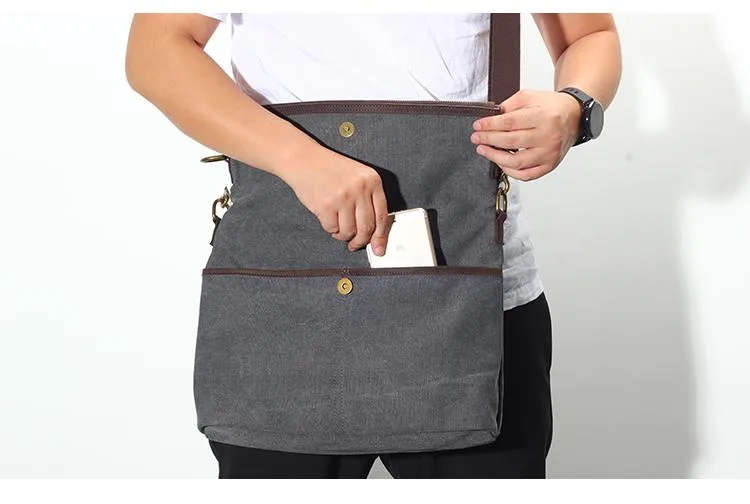 Canvas Mens 13??Side Bag Courier Bag Gray Postman Bag Messenger Bag for Men