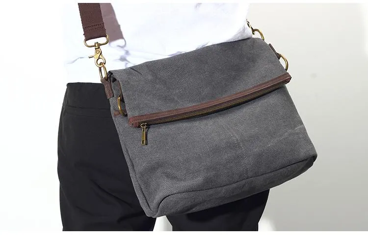 Canvas Mens 13??Side Bag Courier Bag Gray Postman Bag Messenger Bag for Men