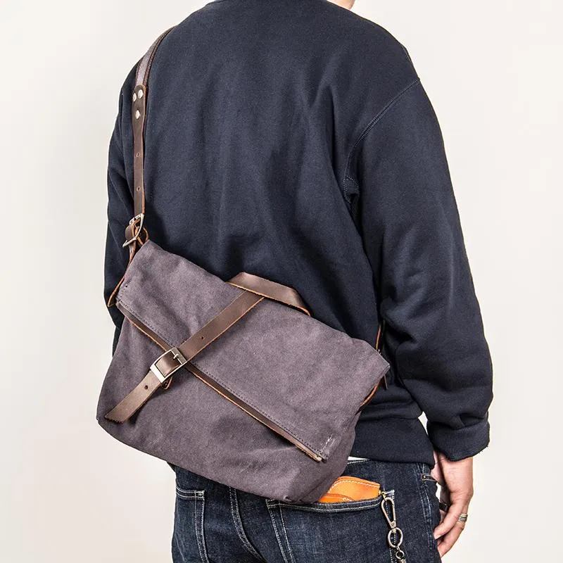 Canvas Mens Casual Beige 12???? Courier Bag Shoulder Bag Side Bag Messenger Bag for Men