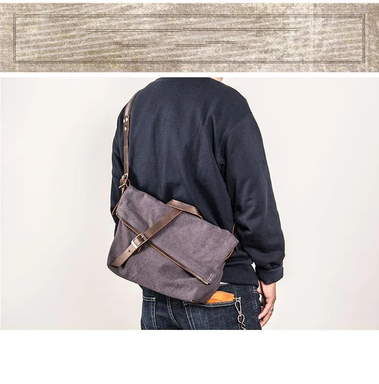 Canvas Mens Casual Beige 12???? Courier Bag Shoulder Bag Side Bag Messenger Bag for Men