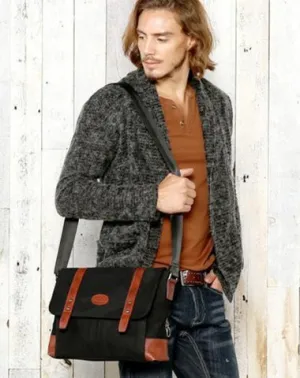 Casual Canvas Leather Mens Khaki Side Bag Messenger Bag Black Canvas Courier Bag for Men