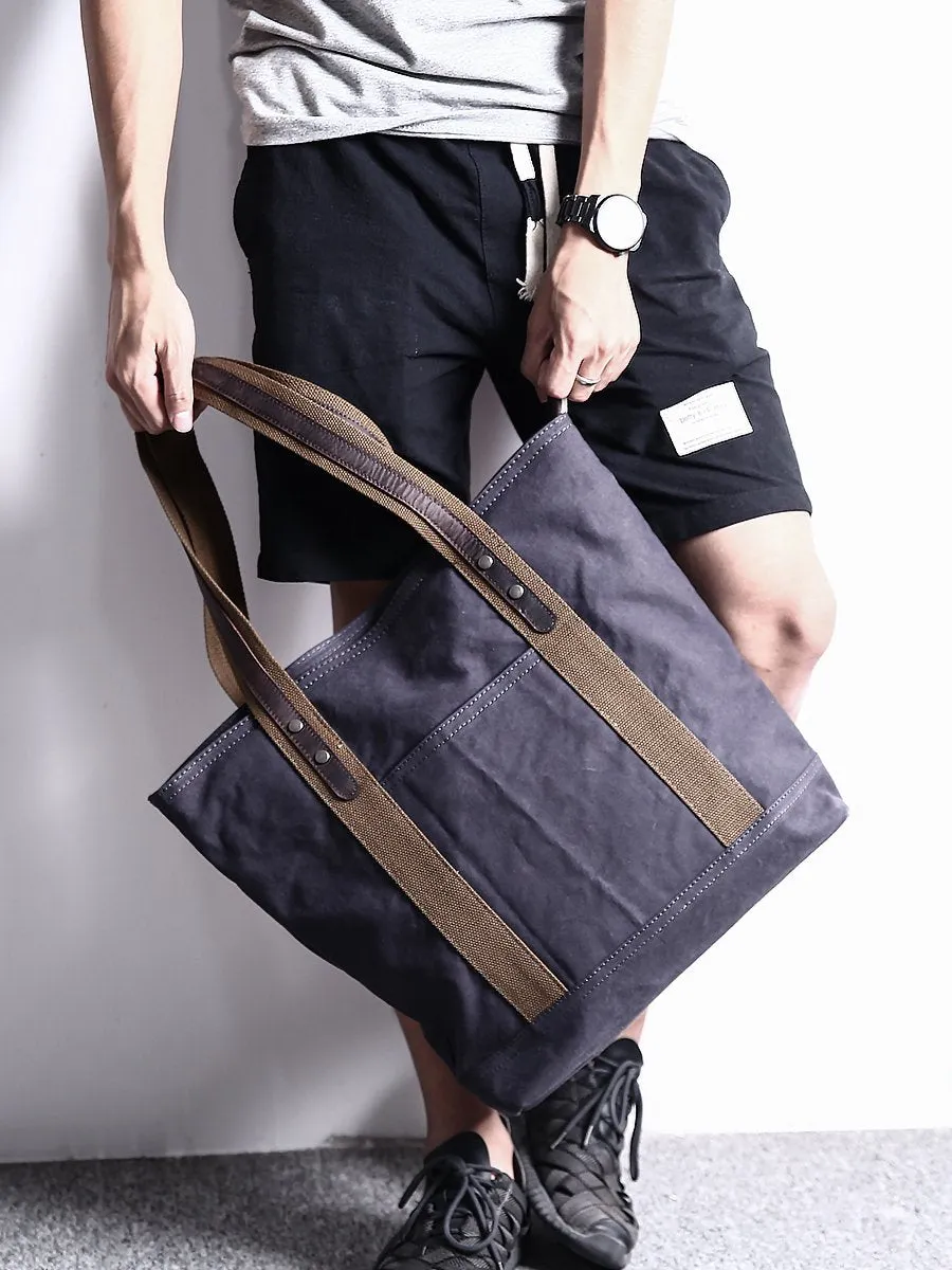 Casual Canvas Mens Womens Large 14???? Khaki Handbag Tote Bag Brown Shoulder Bag Tote Purse For Men