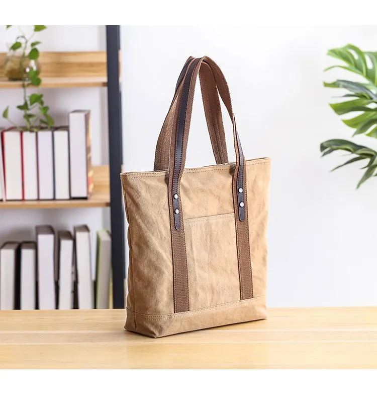 Casual Canvas Mens Womens Large 14???? Khaki Handbag Tote Bag Brown Shoulder Bag Tote Purse For Men