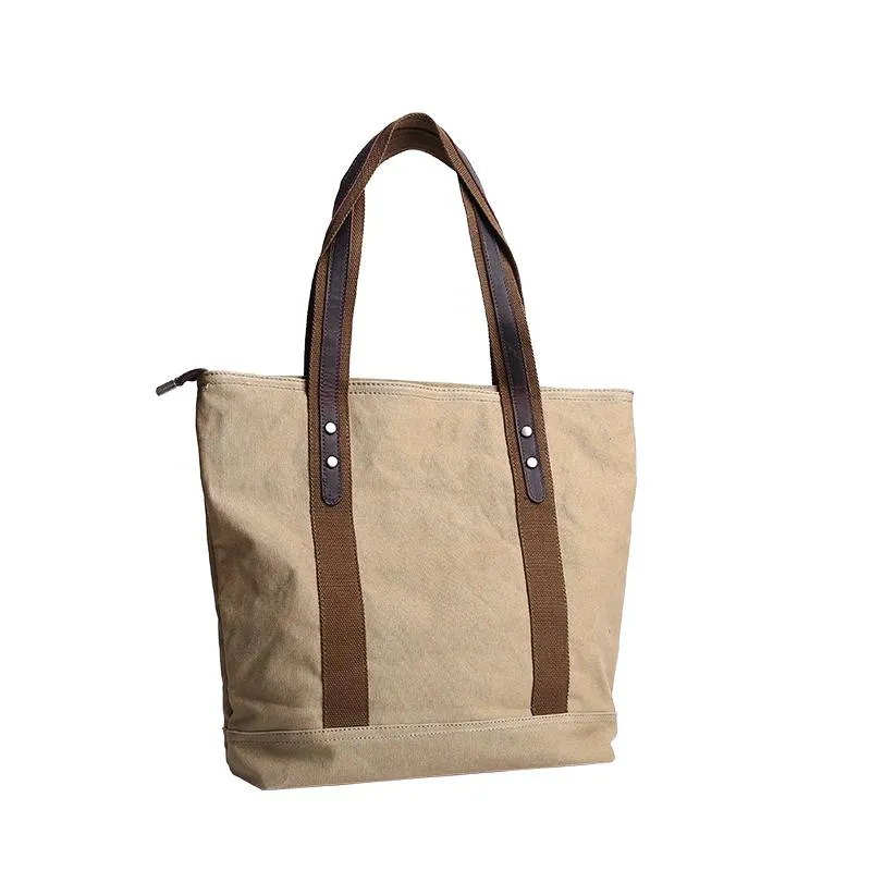 Casual Canvas Mens Womens Large 14???? Khaki Handbag Tote Bag Brown Shoulder Bag Tote Purse For Men