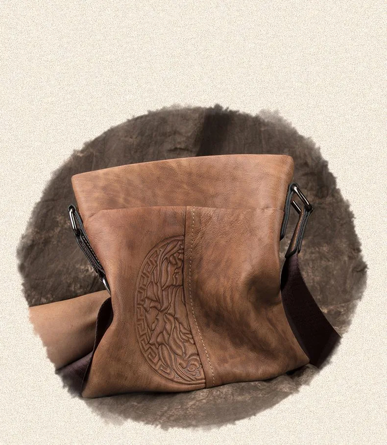 Casual Leather Brown Mens Vertical Side Bag Vertical Messenger Bag Shoulder Bags For Men