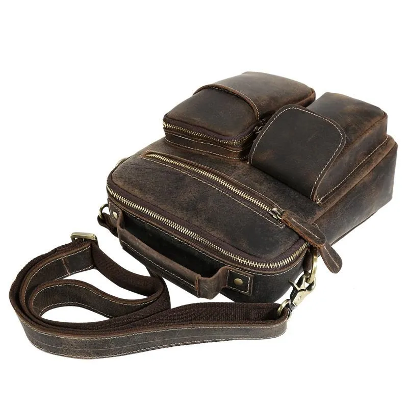 Casual Vintage Leather Mens Small Side Bag Small Messenger bag Small Crossbody Bag For Men