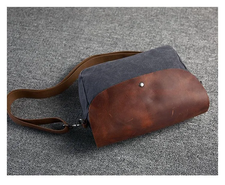 Casual Waxed Canvas Leather Mens MIni Side Bag Gray Courier Bag Messenger Bag for Men
