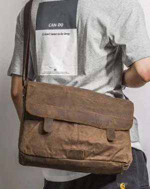 Casual Waxed Canvas Leather Men's Side Bag Shoulder Bag Messenger Bag For Men