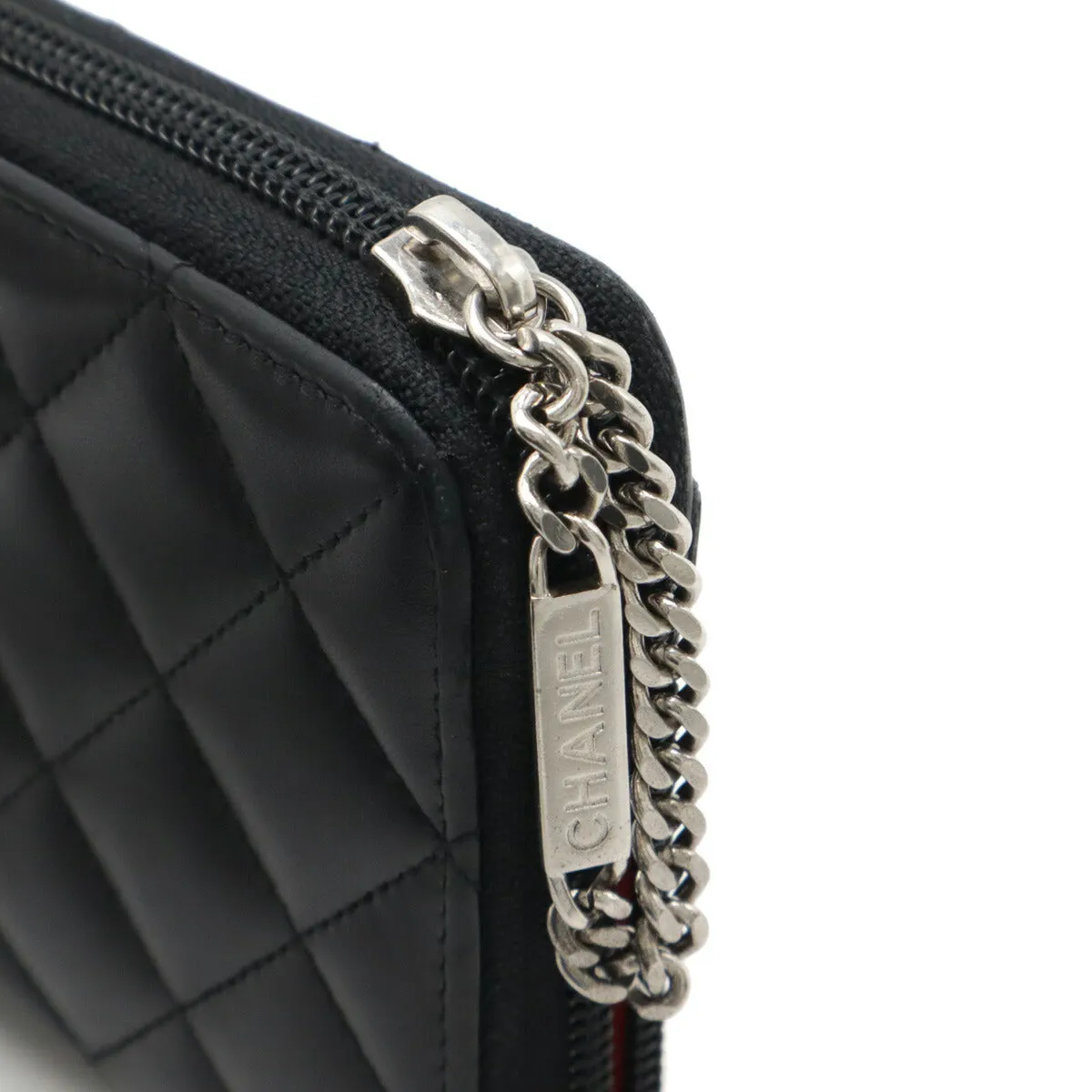 Chanel Cambon Line Leather Wallet Black Pink