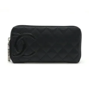 Chanel Cambon Line Leather Wallet Black Pink