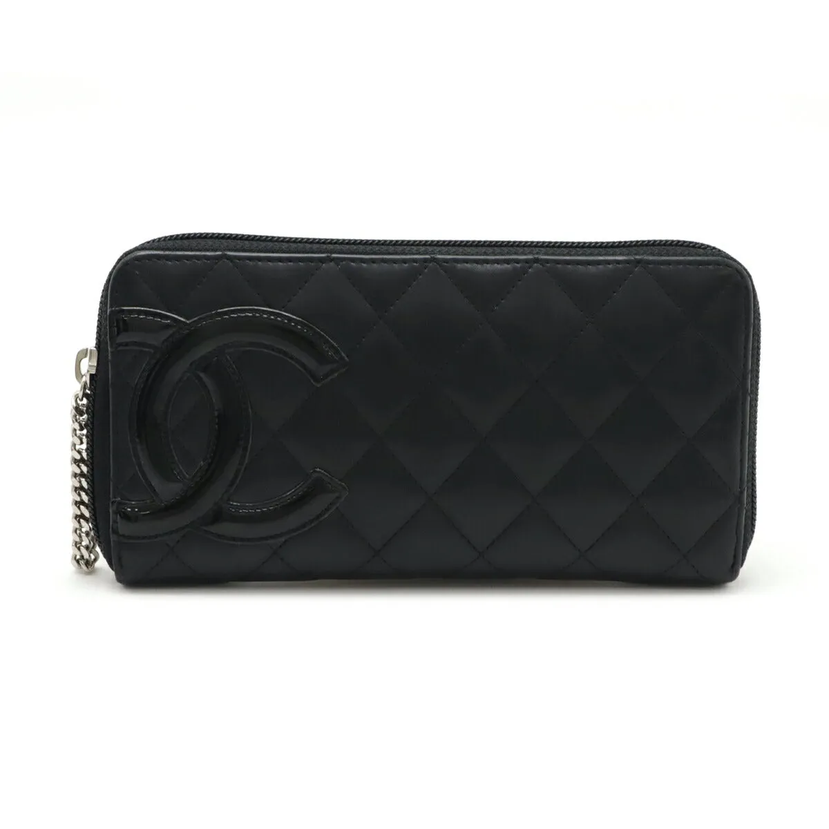 Chanel Cambon Line Leather Wallet Black Pink