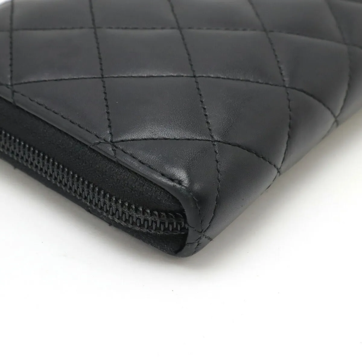 Chanel Cambon Line Leather Wallet Black Pink