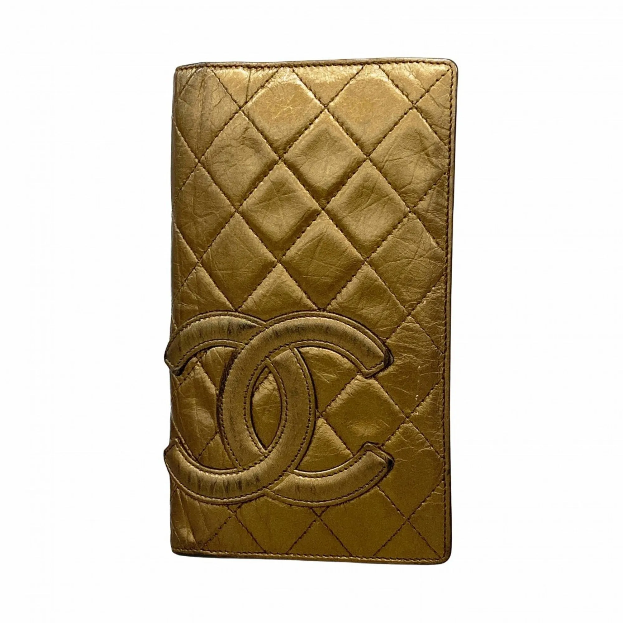 Chanel gold Leather Long Wallet (Bi-Fold) (Pre-Owned)