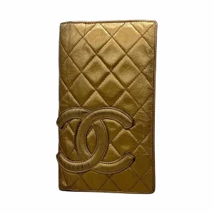 Chanel gold Leather Long Wallet (Bi-Fold) (Pre-Owned)