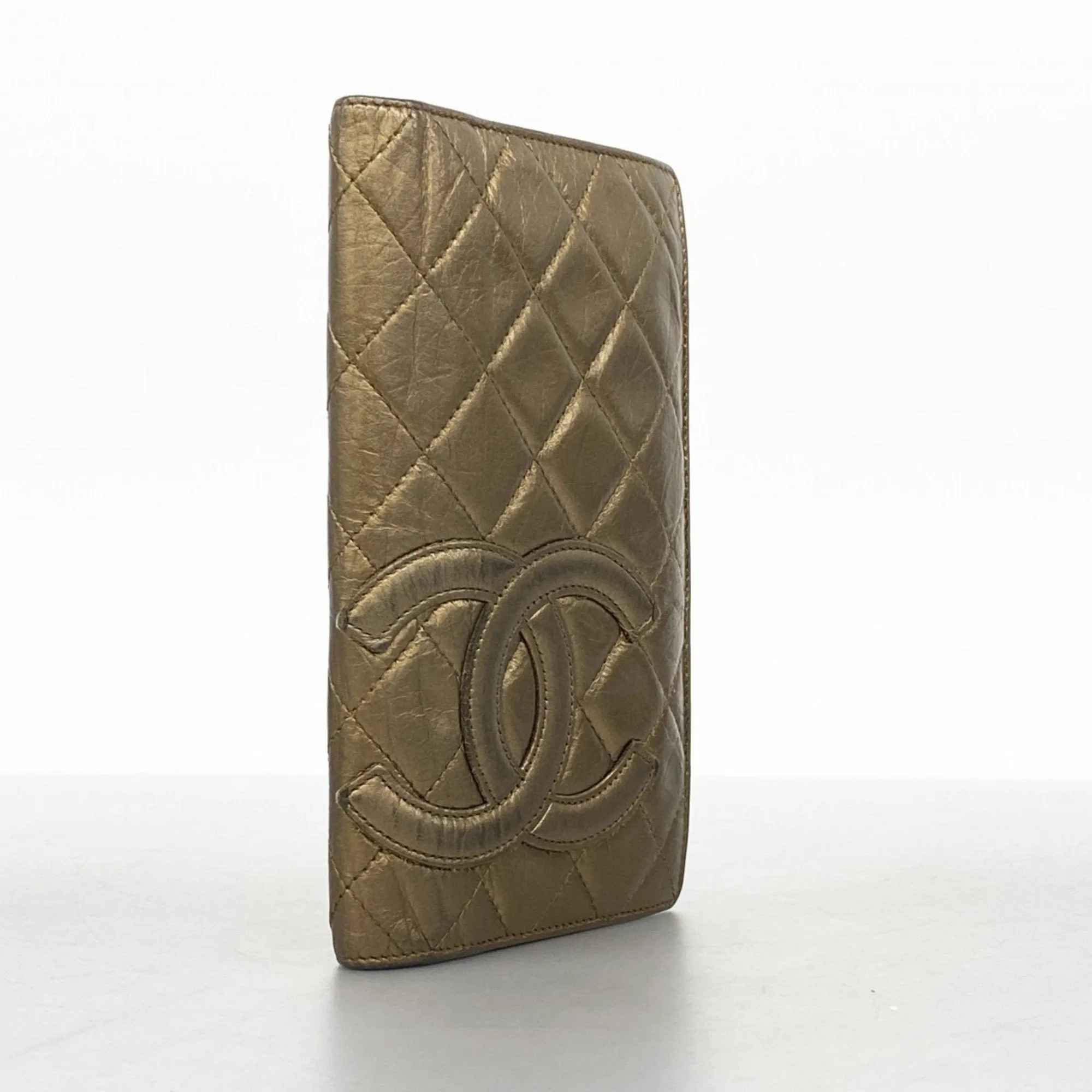 Chanel gold Leather Long Wallet (Bi-Fold) (Pre-Owned)