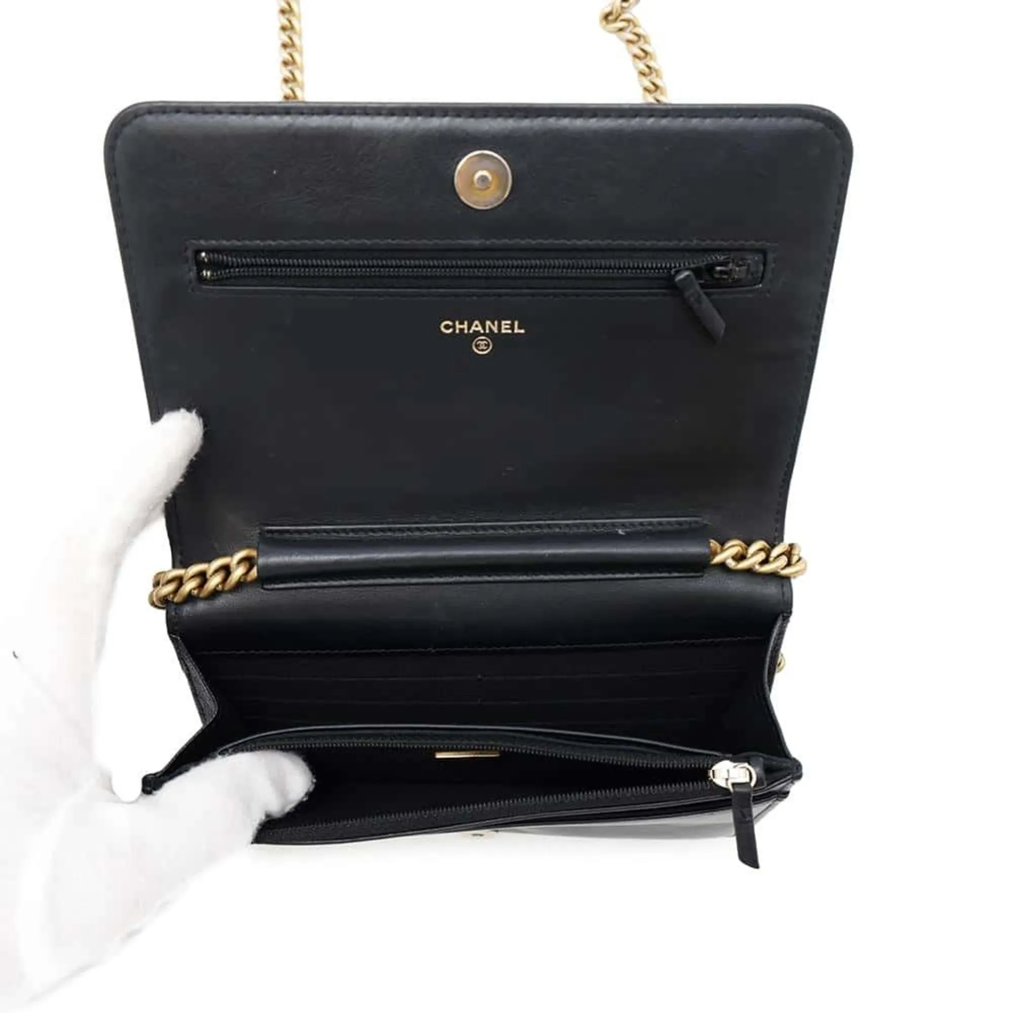 Chanel Grained Calfskin Chain/Shoulder Wallet (Pre-Owned)