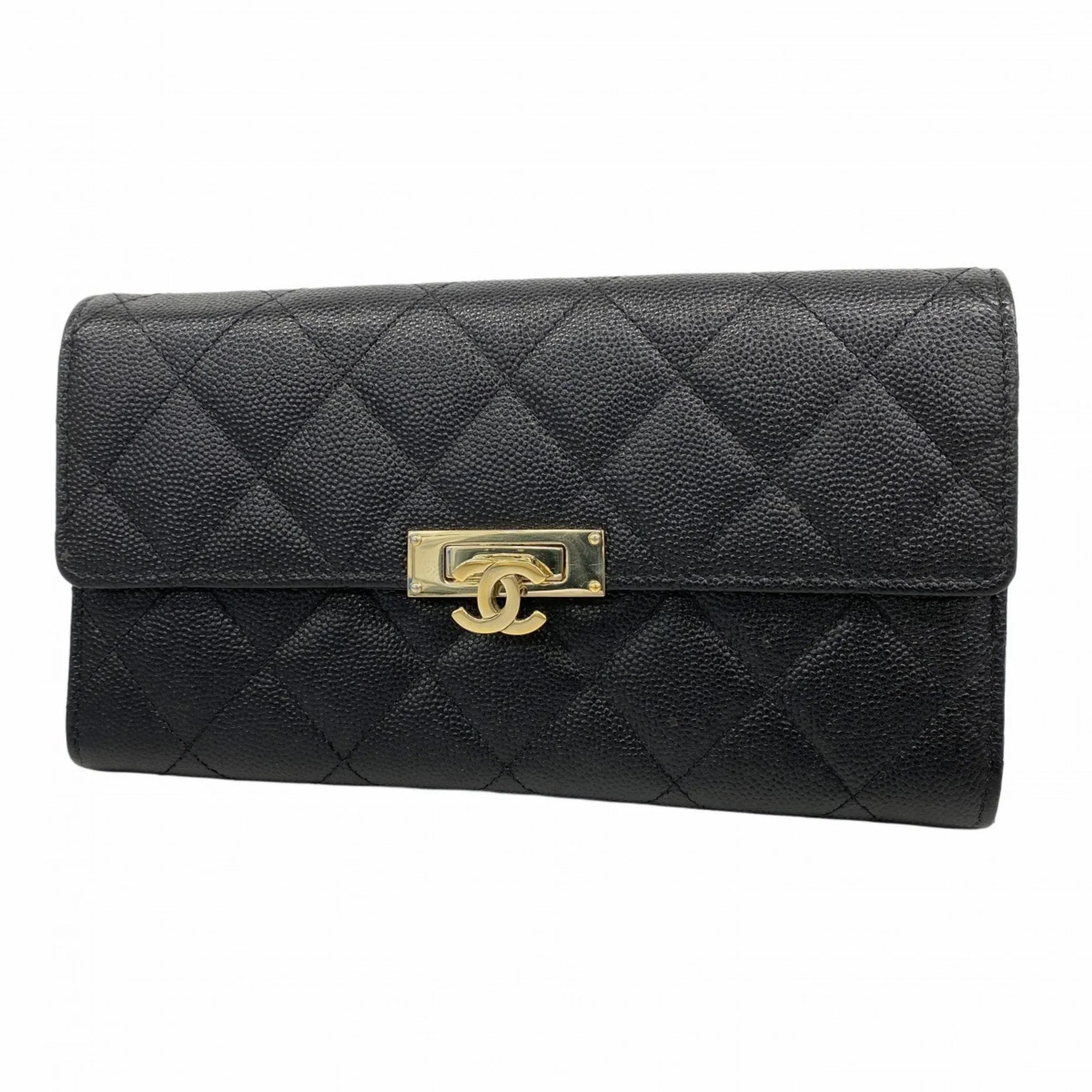 Chanel Grained Calfskin Long Wallet (Bi-Fold) (Pre-Owned)