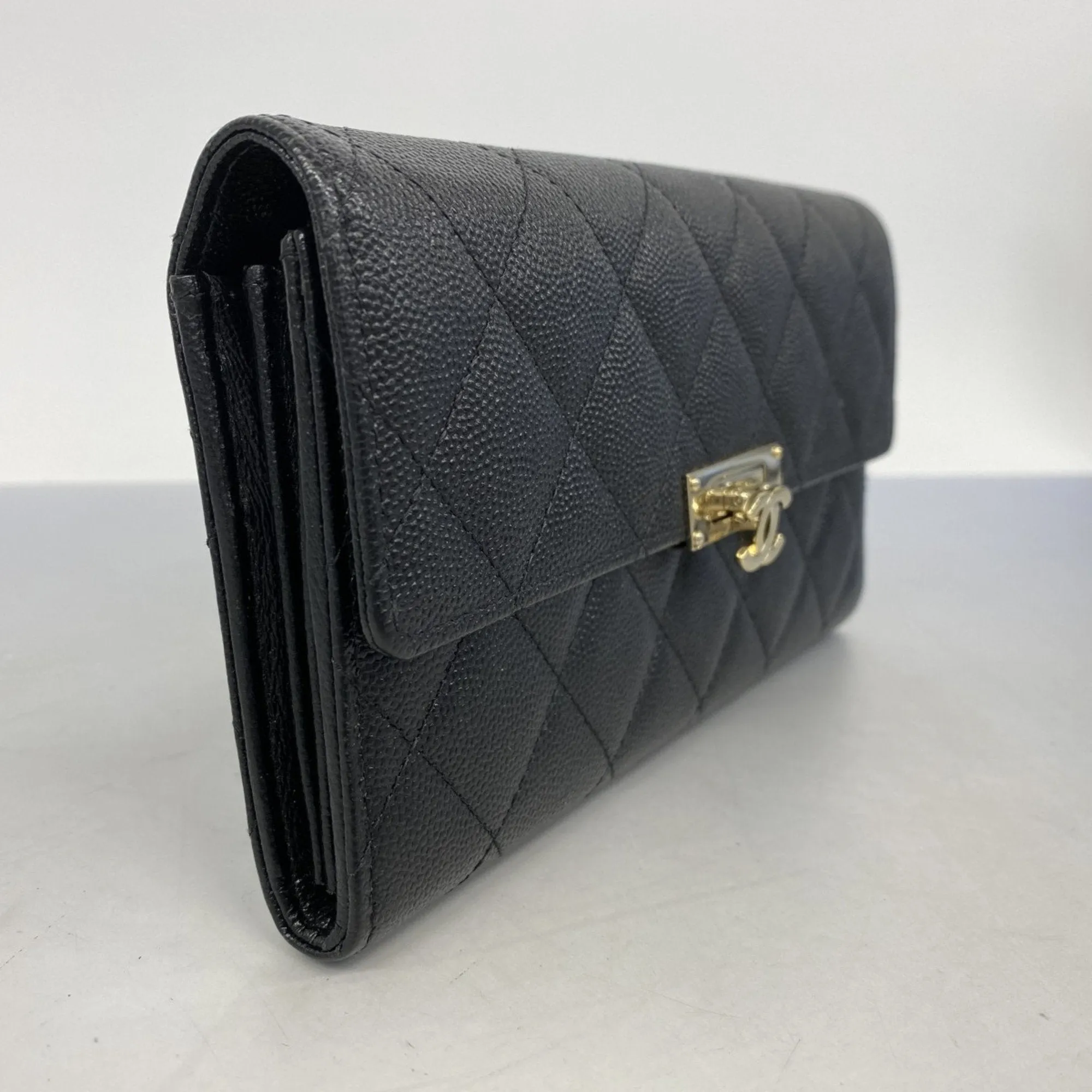 Chanel Grained Calfskin Long Wallet (Bi-Fold) (Pre-Owned)