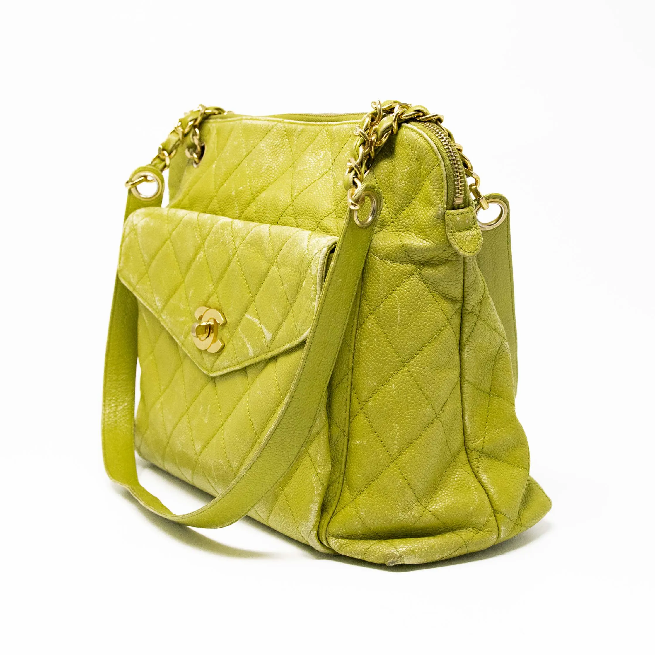 Chanel Lime Green Front Pocket Tote