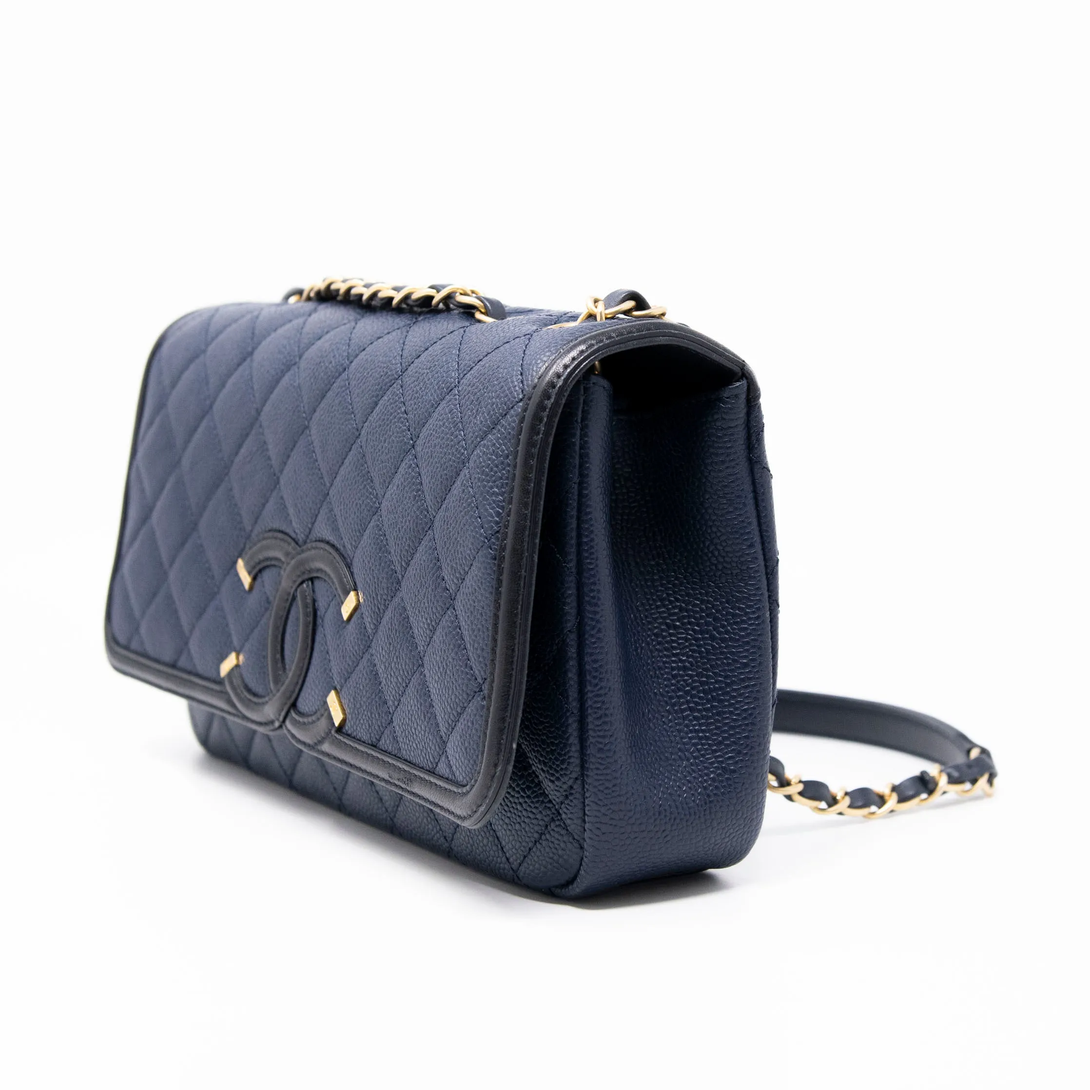 Chanel Navy Blue Medium Filigree Flap