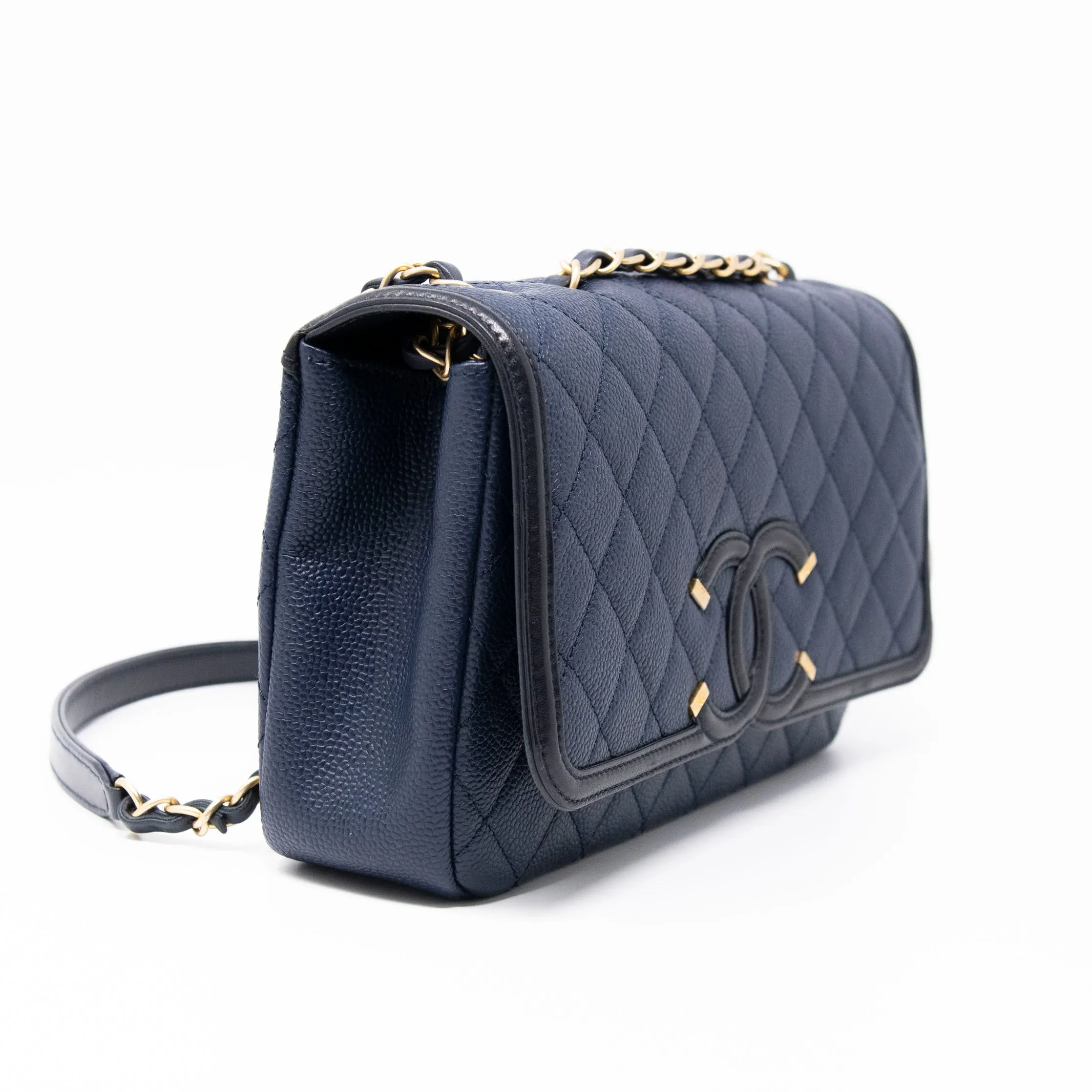 Chanel Navy Blue Medium Filigree Flap
