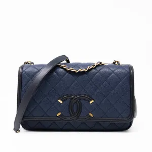 Chanel Navy Blue Medium Filigree Flap