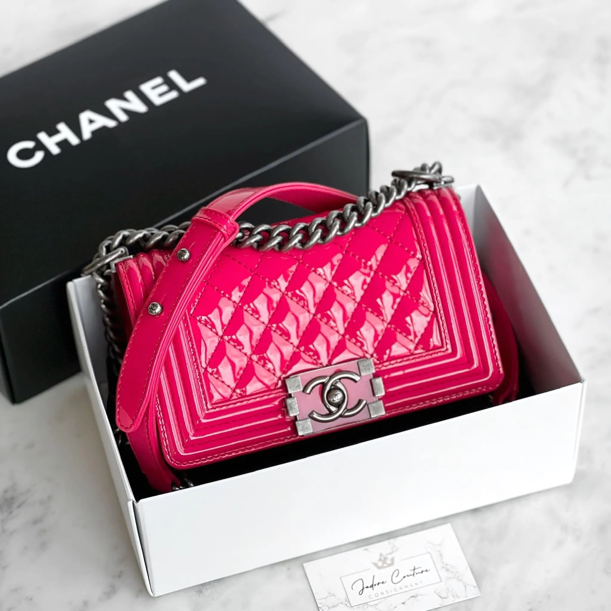 Chanel Pink Patent Small Boy Bag