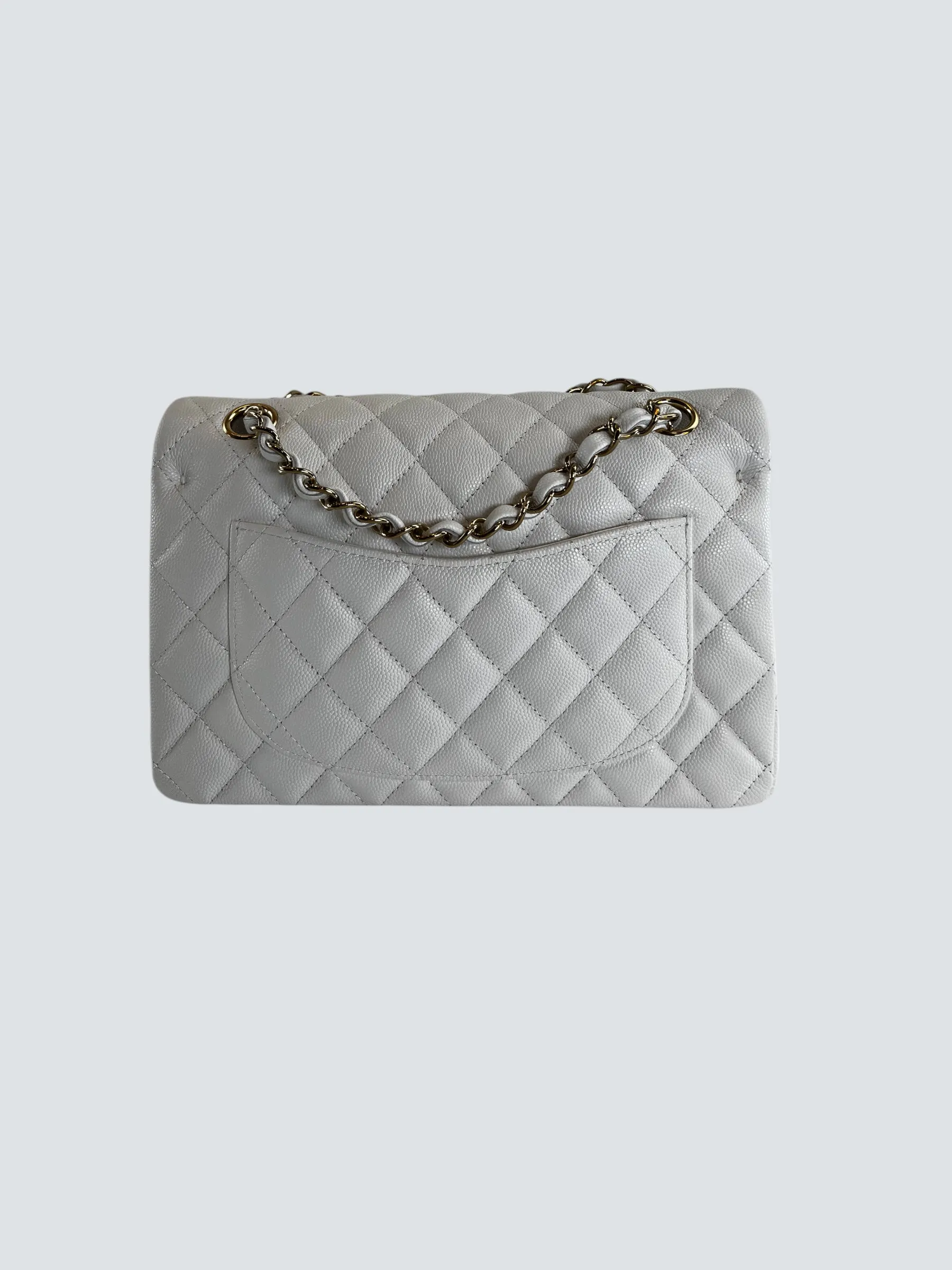 Chanel White Caviar Leather Small Double Flap