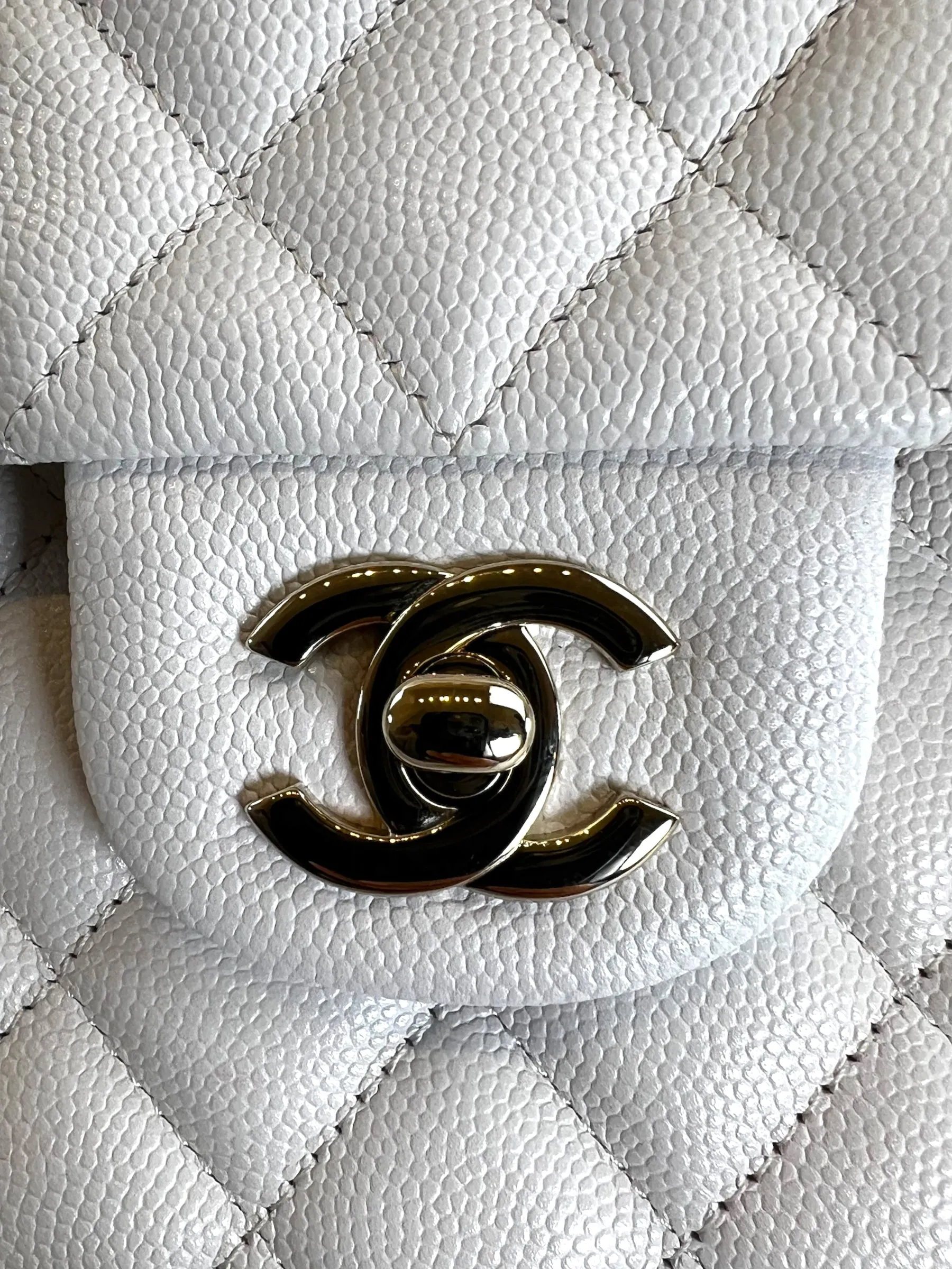 Chanel White Caviar Leather Small Double Flap